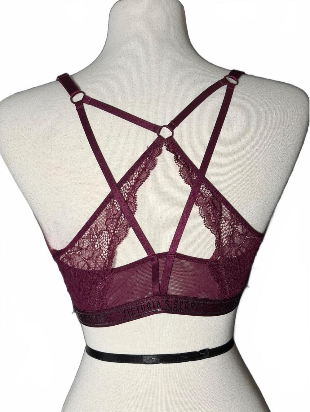 Victoria's Secret Very Sexy Push Up Bra in Burgundy Lace Eyelash Size 36D